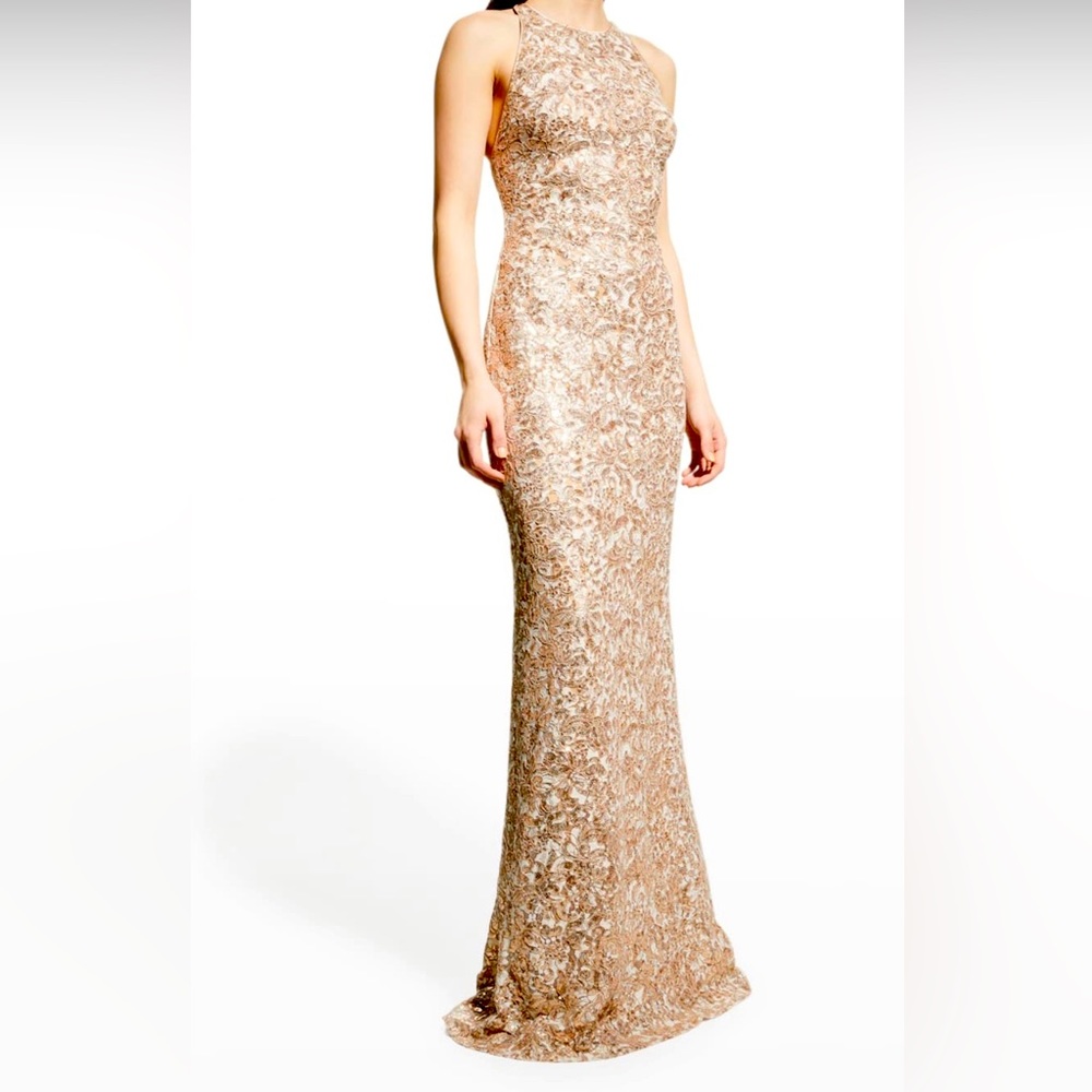 Tadashi Shoji Brinkley Sequin Lace Halter gown